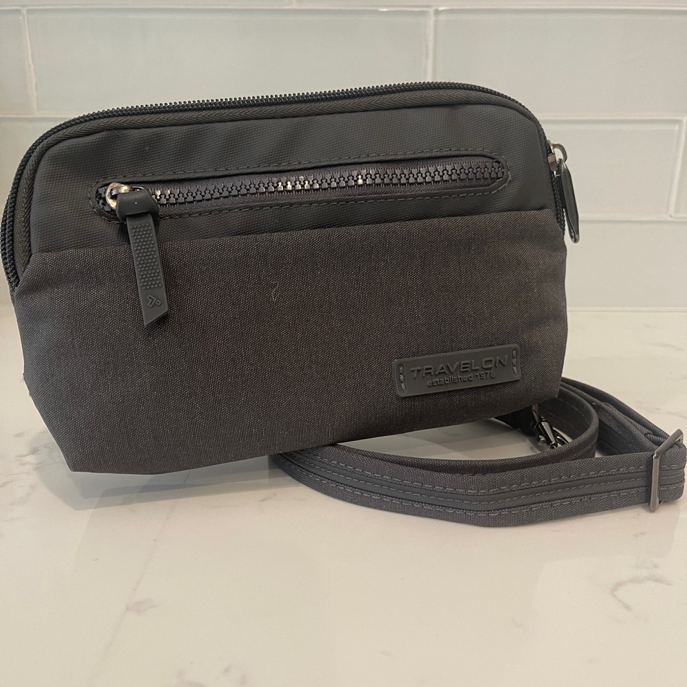 Travelon gray travel convertible cross-body and belt waist bag